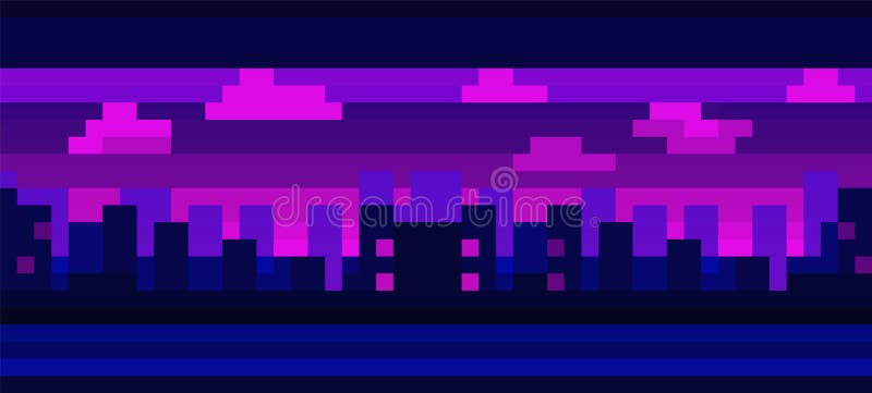 Pixel Art Game Background with Landscape, Sky, Clouds, Silhouette Cit Stock  Vector - Illustration of urban, city: 219643273