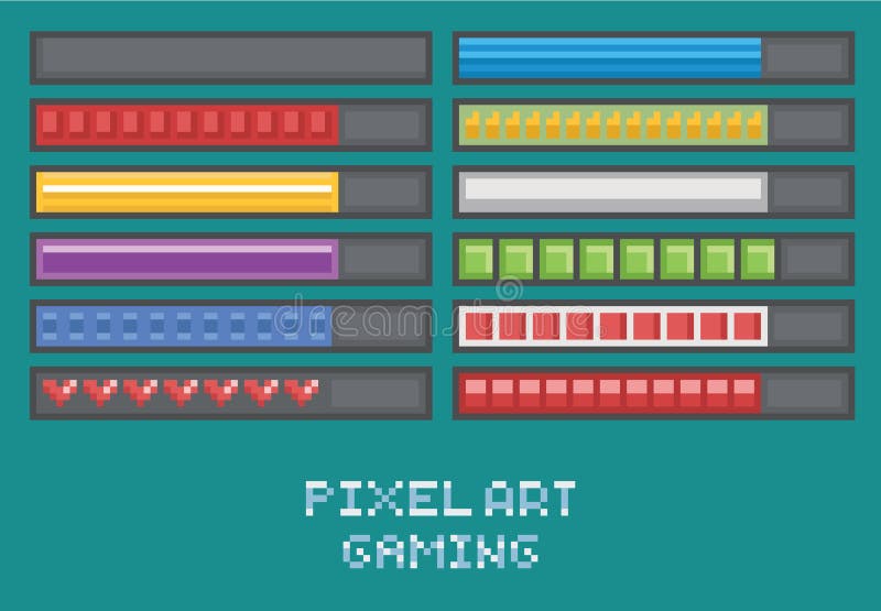 Pixel art game development set - progress bar royalty free illustration
