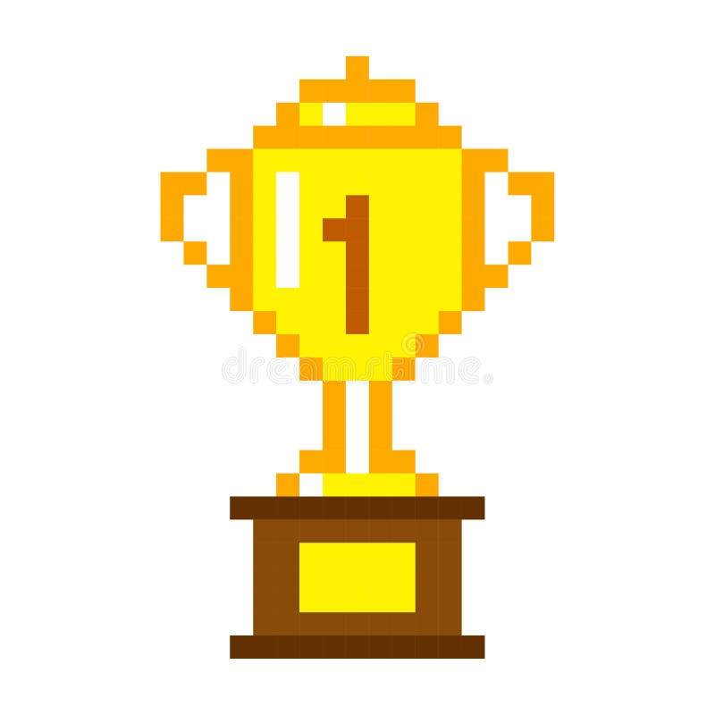 Pixel art golden cup award trophy icon.