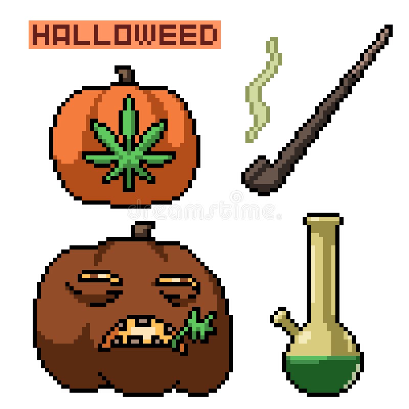 Pixel Art Halloween Weed Party Stock Illustration - Illustration of
