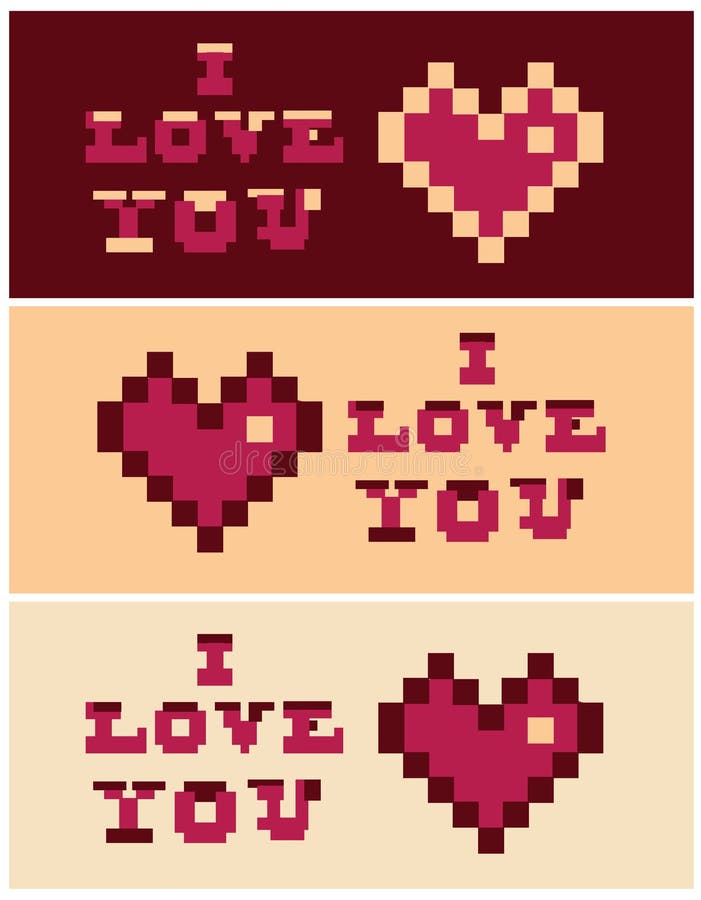 Pixel Art I Love You Heart And Text Set Banners Stock Illustration Image 51464378