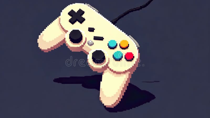A pixel-art inspired 3D game controller icon with retro colors, slight tilt for dynamic perspective, nostalgic vibe. Nostalgic image video