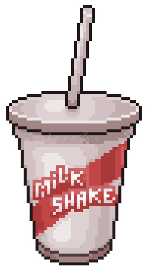 Pixel art milkshake vector icon for 8bit game stock illustration
