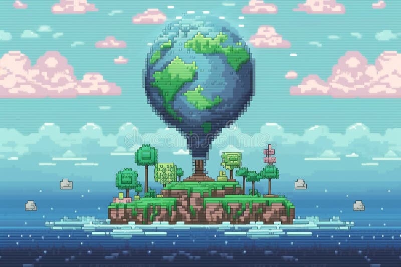 Pixel Art for Earth a Fun and Festive Design for the Occasion. AI Generated. Stock Image