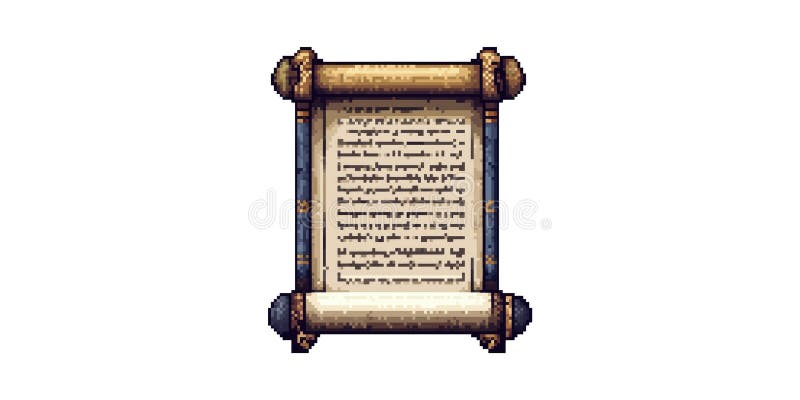 Pixel Art Scroll With Ancient Text. Retro Gaming And Fantasy Adventure Theme Isolated On Transparent Background vector illustration