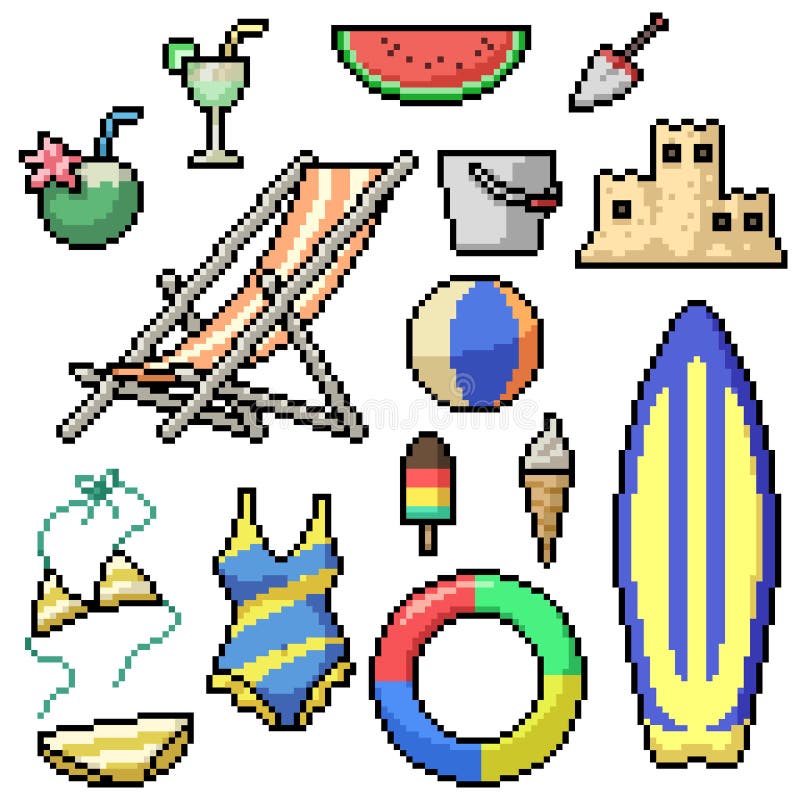 A set of isolated fruits in Pixel Art.