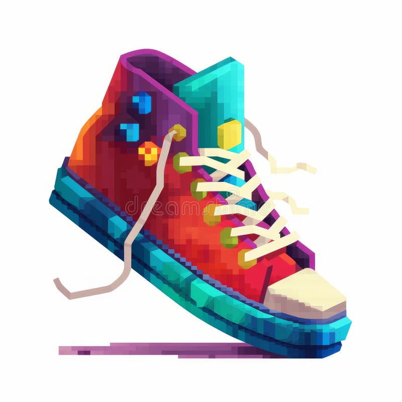 Pixel art shoe con colori vibranti di pixelplantmaster. L'illustrazione 2d di una scarpa presenta un colore bianco macinato e colori vivaci in stile retroattivo a 16 bit. creata da pixelplantmaster, la scarpa presenta bordi di pixel nitidi e un design semplice ma dettagliato perfetto per le risorse di gioco indipendenti o l'estetica nostalgica. prodotto ai