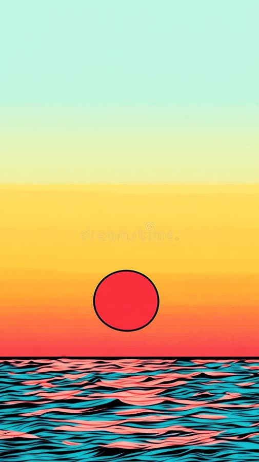 Pixel Art Sonnenuntergang rote Sonne über Teelöffel stockfotografie