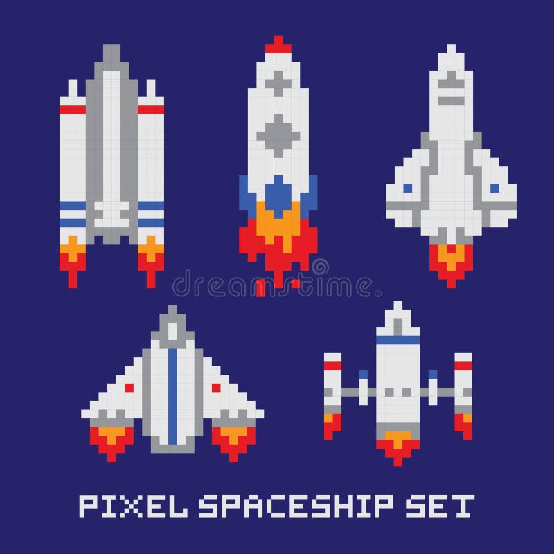 Pixel Art Spaceship Isolated Vector Set Stock Vector - Illustration of  rocket, school: 61784748