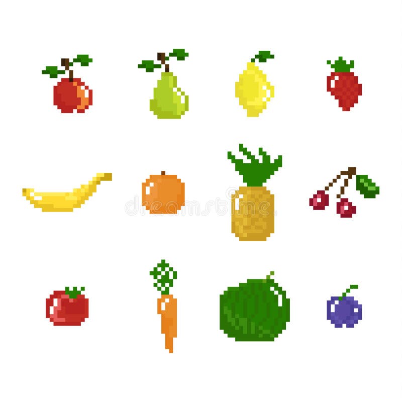 Pixel art fruit collection stock vector. Illustration of citrus - 29511919