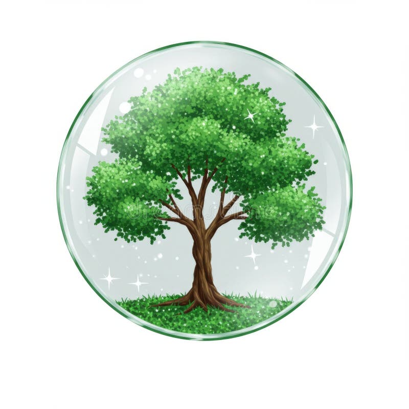 Pixel Art Tree Inside a Transparent Bubble vector illustration