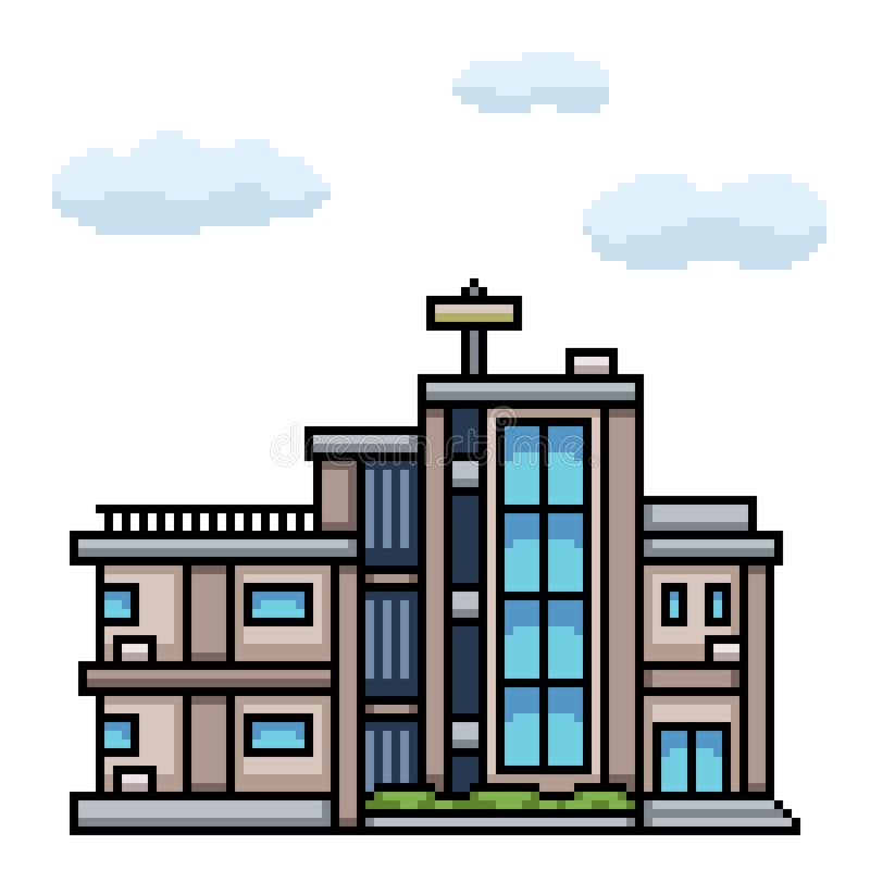 Pixel Art Workplace Office Building Stock Vector - Illustration of