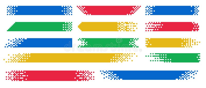 Pixel banner. Header, footer color layout with mosaic edges. Horizontal title tags with pixels. Labels pixelated royalty free illustration