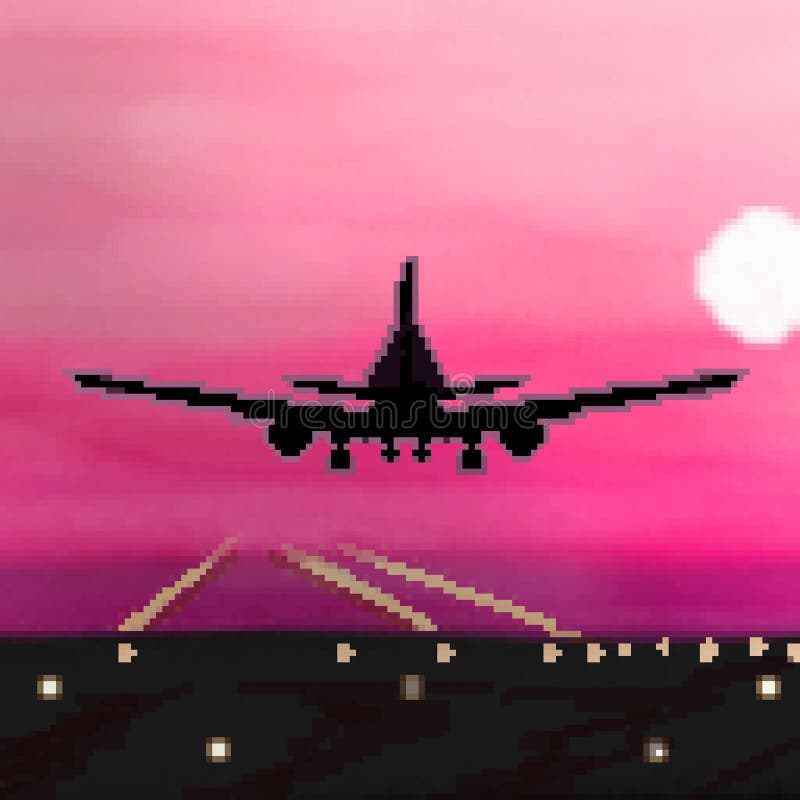 Pixel 8 Bit Drawn Plane Landing during Sunrise Flight Stock ...