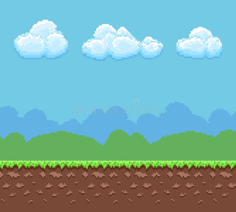 Nền game Vector 8 bit Pixel với mặt đất và bầu trời đầy mây...là một bức hình đầy mê hoặc và lôi cuốn. Với đường nét tinh tế và màu sắc tươi vui, bức hình này sẽ đưa bạn vào một thế giới game đầy thú vị và kích thích.