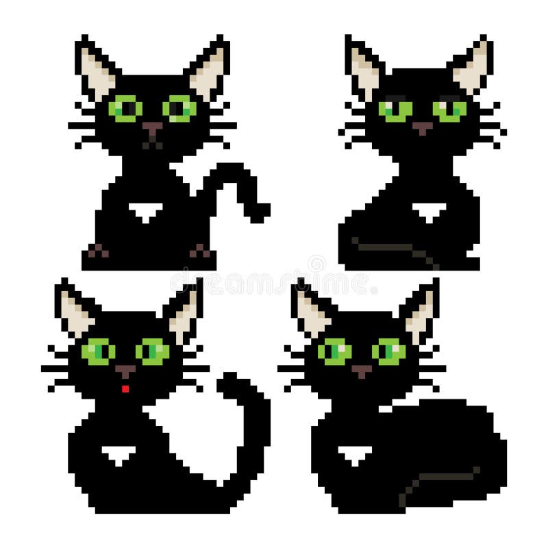 Pixel Black Cat Stock Illustrations – 514 Pixel Black Cat Stock