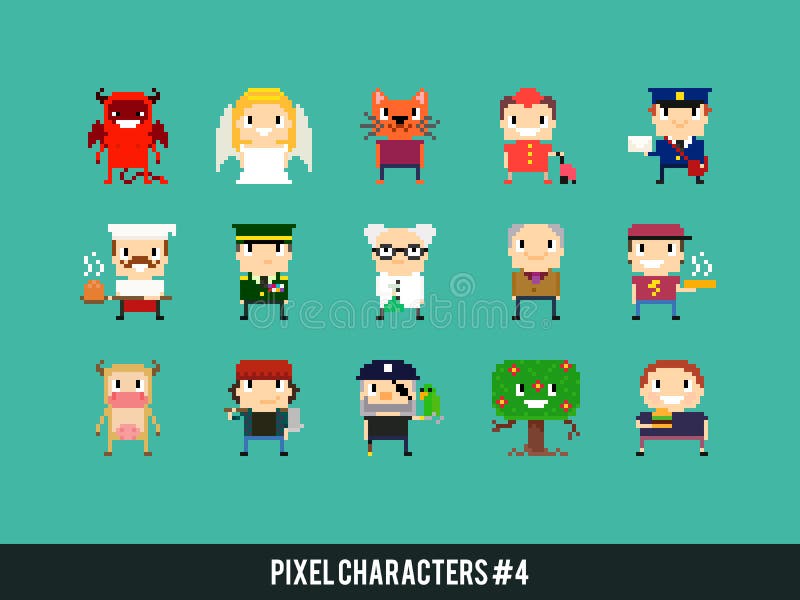 Pixel Characters stock illustration