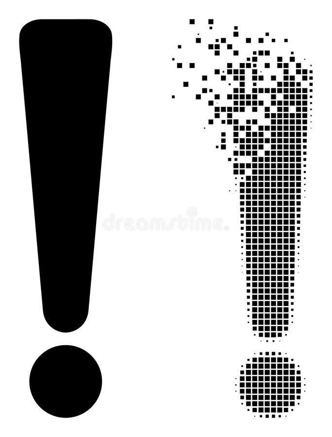 Pixel disciolti e simbolo esclamativo originale royalty illustrazione gratis