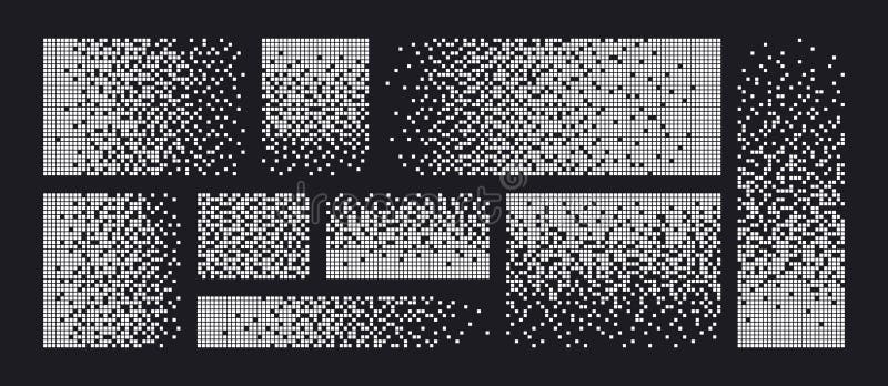 Pixel disintegration background. Decay effect. Dispersed dotted pattern. Concept of disintegration. Set pixel mosaic stock illustration