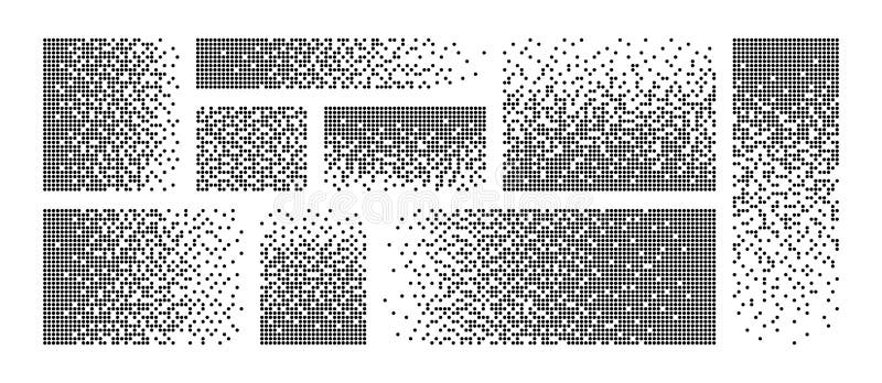 Pixel disintegration background. Decay effect. Dispersed dotted pattern. Concept of disintegration. Set pixel mosaic royalty free illustration