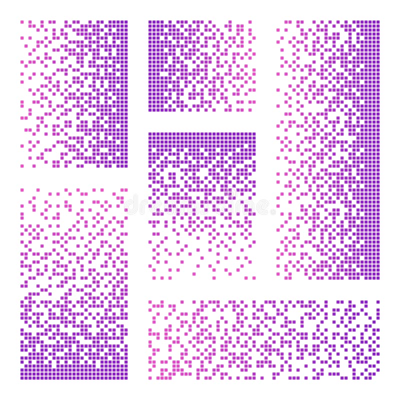 Pixel disintegration, decay effect. Various rectangular elements made of colorful square shapes. Dispersed dotted stock illustration