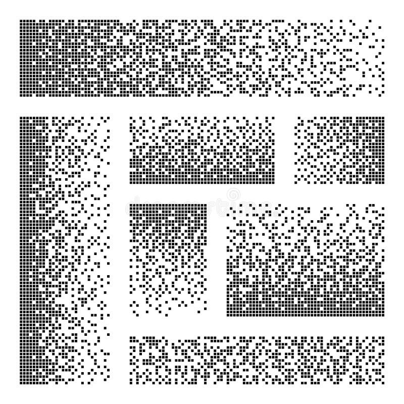 Pixel disintegration, decay effect. Various rectangular elements made of square shapes. Dispersed dotted pattern. Mosaic royalty free illustration
