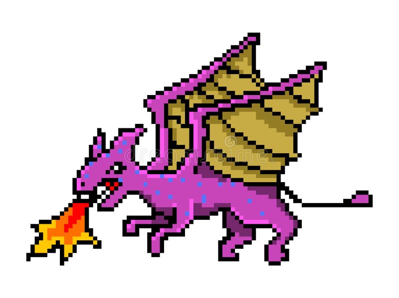Pixel dragon, art 8 bit objects. Retro game assets. Set of icons. vintage computer video arcades. vector illustration. stock illustration Pixel dragon, art 8 bit objects. Retro game assets. Set of icons. vintage computer video arcades. vector illustration. stock illustration