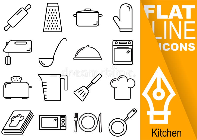 Pixel Editable de la course 70x70 Ensemble simple de ligne plate icônes du vecteur seize de cuisine avec la bannière verticale - illustration stock Pixel Editable de la course 70x70 Ensemble simple de ligne plate icônes du vecteur seize de cuisine avec la bannière verticale - illustration stock