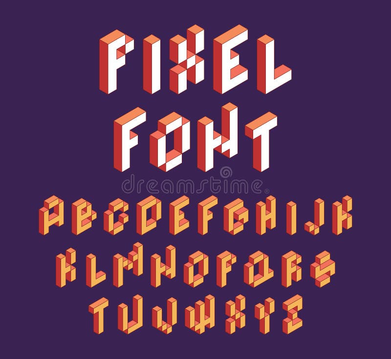 Pixel font. Retro block alphabet game in retro style 90s cubic letters vector isometric font vector illustration Pixel font. Retro block alphabet game in retro style 90s cubic letters vector isometric font vector illustration