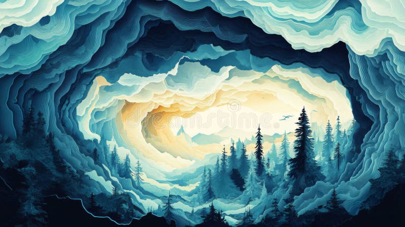 Pixel Forest Höhle Sonnenlicht View stock abbildung