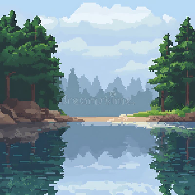 Pixel Forest Lake Scene stock abbildung