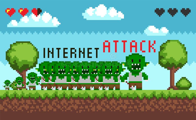 Pixel Game Interface Hacker Attack vector illustration