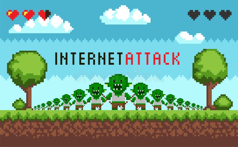 Pixel Game Interface Hacker Attack vector illustration