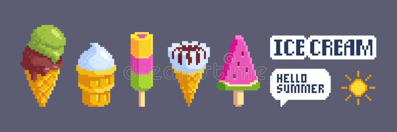 Pixel ice cream icons set isolated on background royalty free illustration