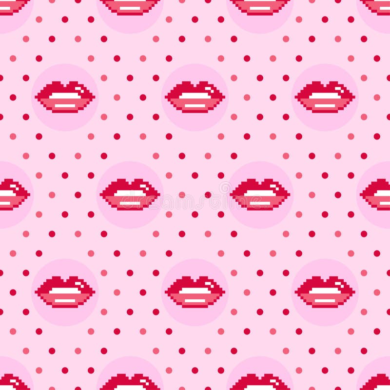 Retro 8-bit red pixel lips royalty free illustration
