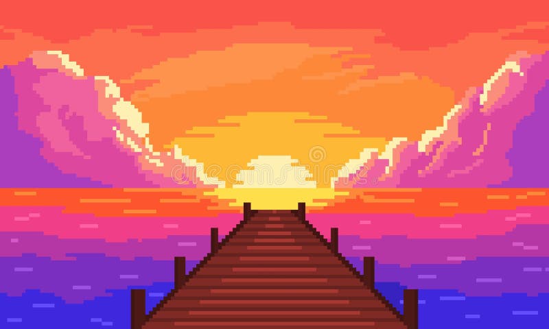 Pixel pont en bois en fond marin illustration libre de droits