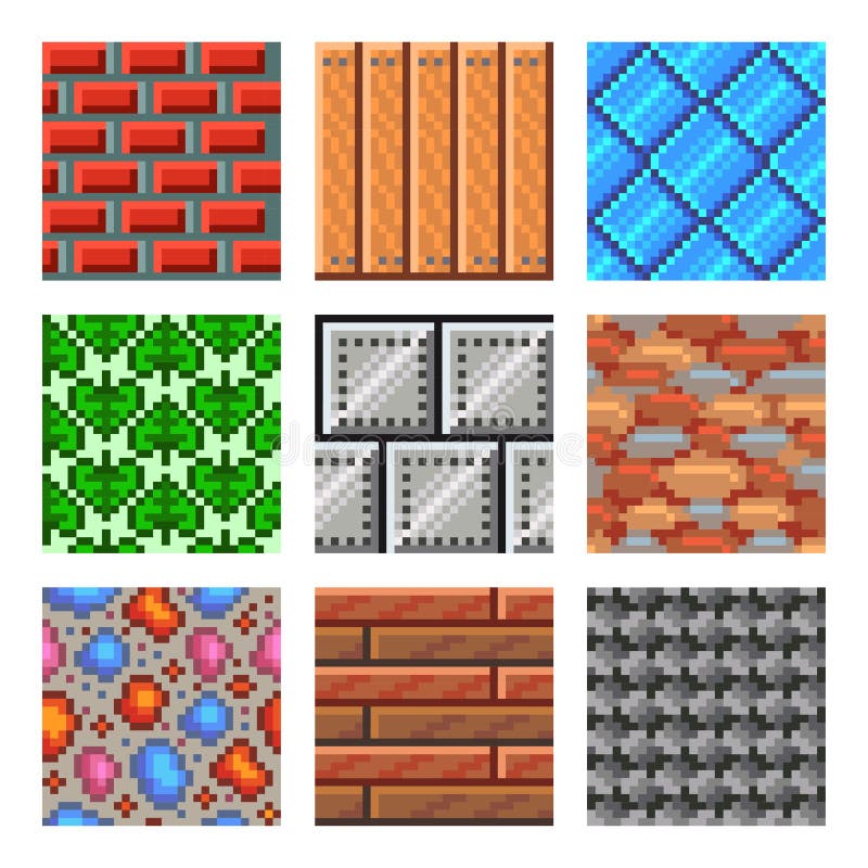 Pixel seamless textures for games icons vector set stock illustration