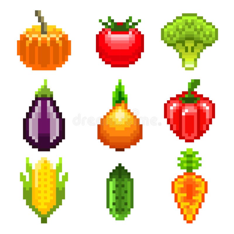 set of pixel art green vegetables icon. 32x32 pixels. Vector