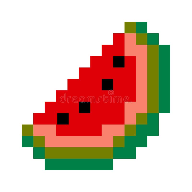 Pixel art watermelon icon, 32X32 vector illustration on a white