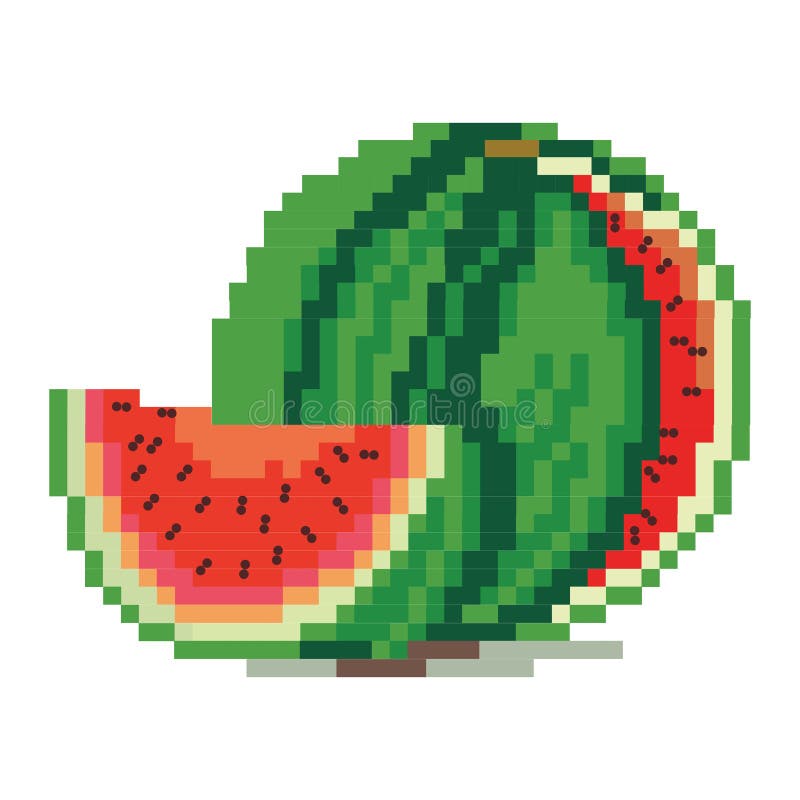 Pixel art watermelon icon, 32X32 vector illustration on a white