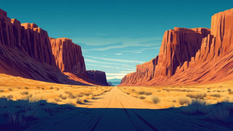 Pixelated Desert Canyon Road Landscape stock illustration