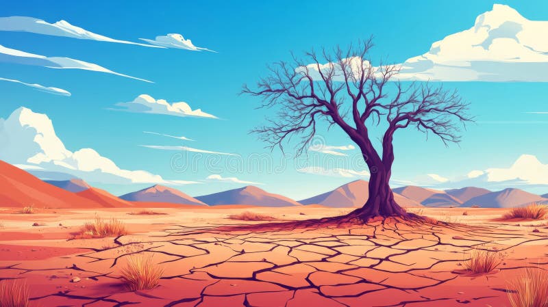 Pixelated Desert Landscape With Lonely Tree royalty free illustration