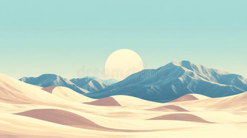 Pixelated Desert Landscape With Mountains And Sun royalty free illustration