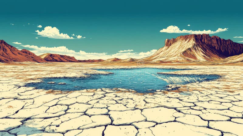 Pixelated Desert Landscape With Oasis vector illustration