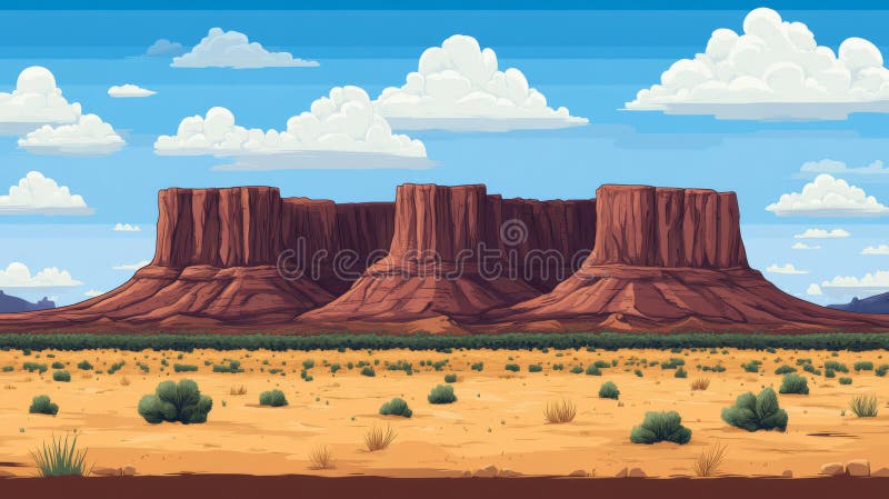 Pixelated Desert Landscape With Red Rock Formations vector illustration
