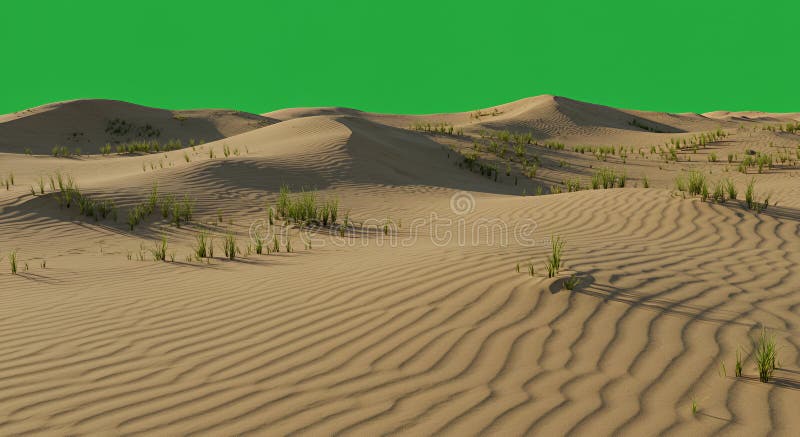 Pixelated Desert Landscape with Sand Dunes and Green Screen Backdrop for Compositing, Ideal for Virtual Environments stock illustration