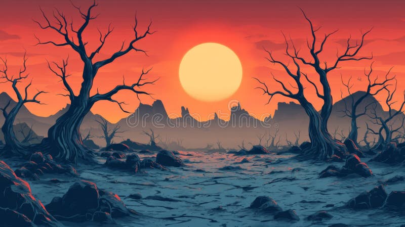 Pixelated Desert Landscape Sunset royalty free illustration