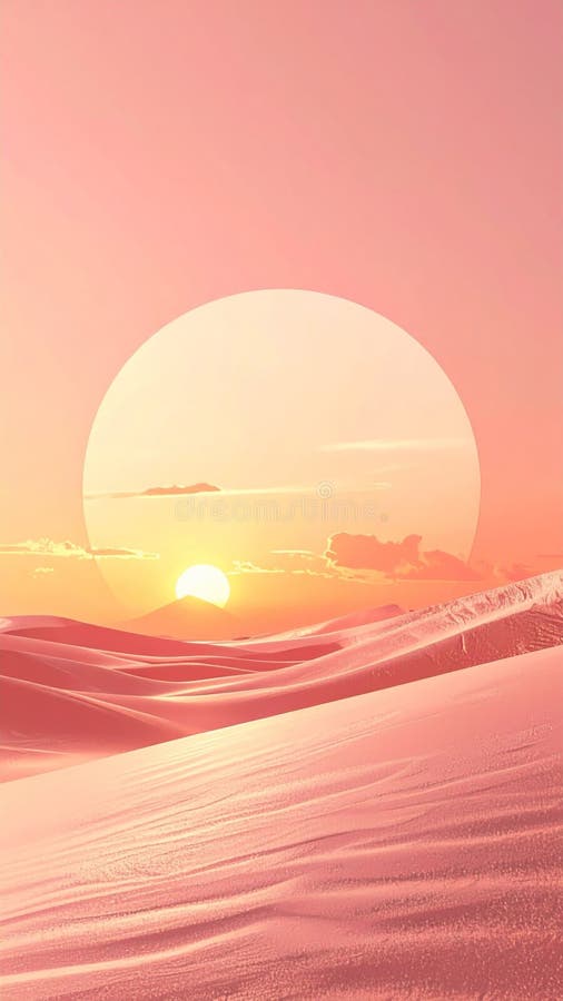 Pixelated Desert Landscape At Sunset With Soft Pink Sky And Rippling Sand Dunes stock illustration