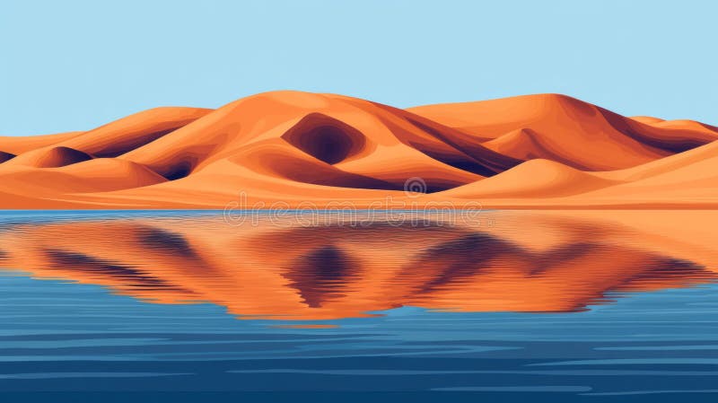 Pixelated Desert Landscape With Water Reflection royalty free illustration
