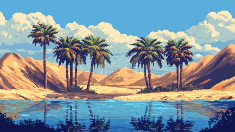 Pixelated Desert Oasis stock illustration